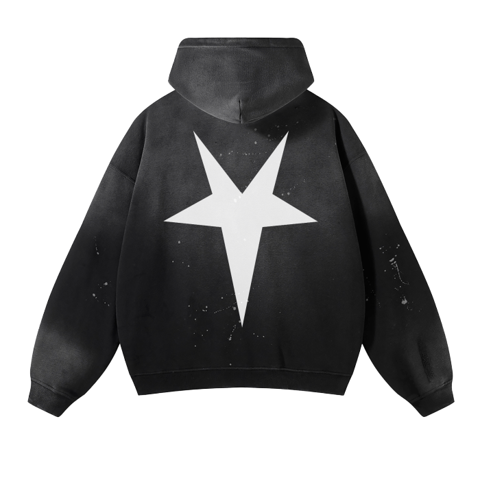 SXDGXDS "Sigil of Baphomet" Hoodie, featuring a distressed, tie-dye effect and a large white star graphic.