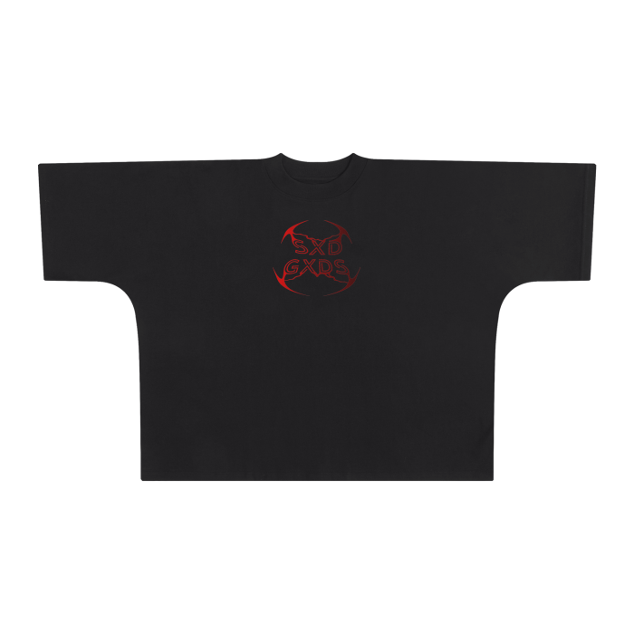 Trendy Black T-Shirt with Red oval logo "SXDGXDS" Text, Ideal for Streetwear Fashion by SXDGXDS