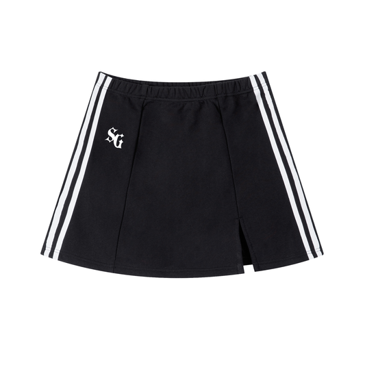 Black shorts with white stripes on a white background