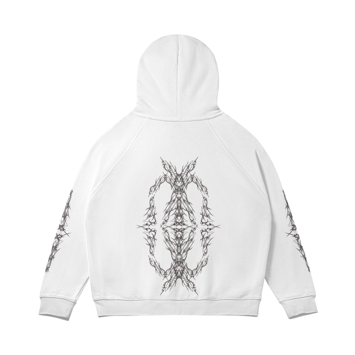 Back of the SXDGXDS "Cyber Gxd" Hoodie, featuring a black graphic with a symmetrical, chain-like design