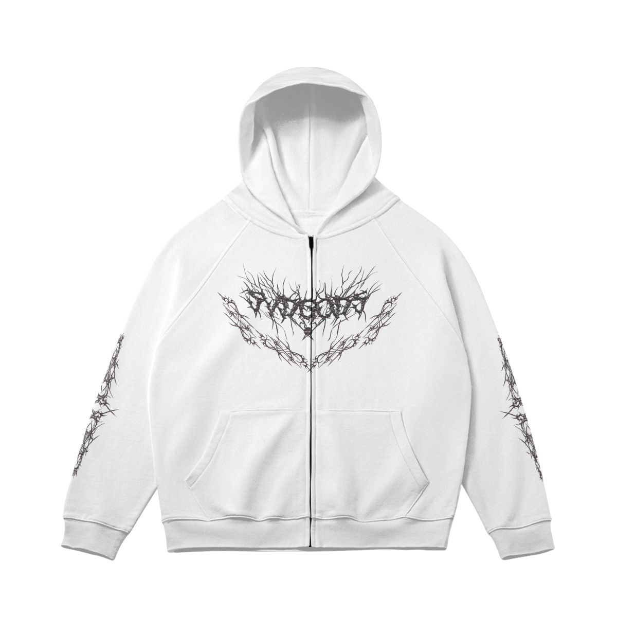 White SXDGXDS "Cyber Gxd" Hoodie with a black graphic featuring a chain-like design and the words "Cyber Gxd" across the chest.