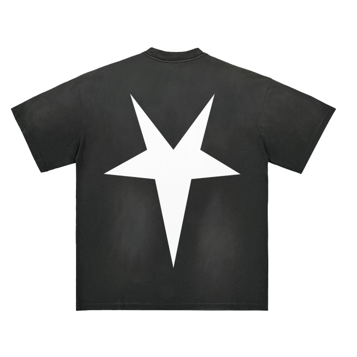 Back of the SXDGXDS "Sigil of Baphomet" T-shirt, featuring a distressed, tie-dye effect and a large white star graphic.