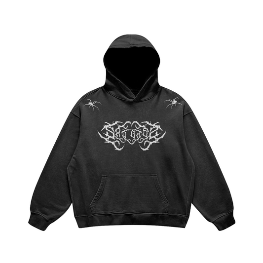 Black SXDGXDS hoodie with a white "Vamperium" graphic featuring a tribal design and two spider details on the shoulders.