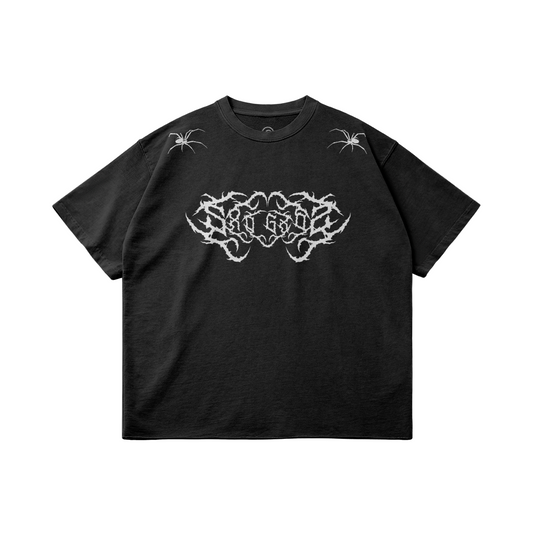 Black SXDGXDS "Vamperium" T-shirt with a white graphic featuring a tribal design and two spider details on the shoulders.