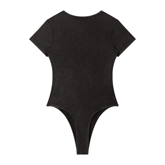Black bodysuit on a white background