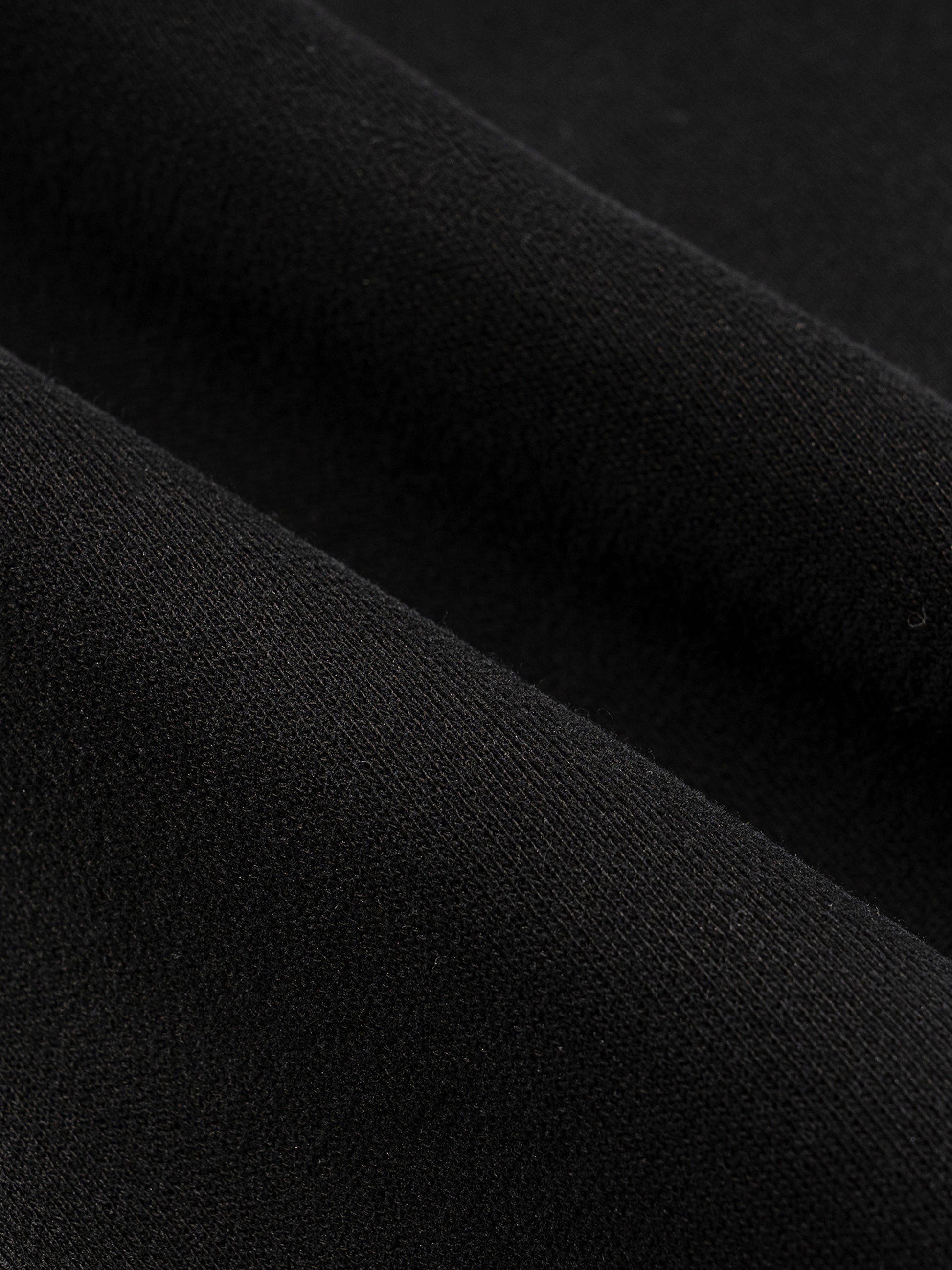 Close-up of black cotton-blend fabric texture on SXDGXDS hoodie.