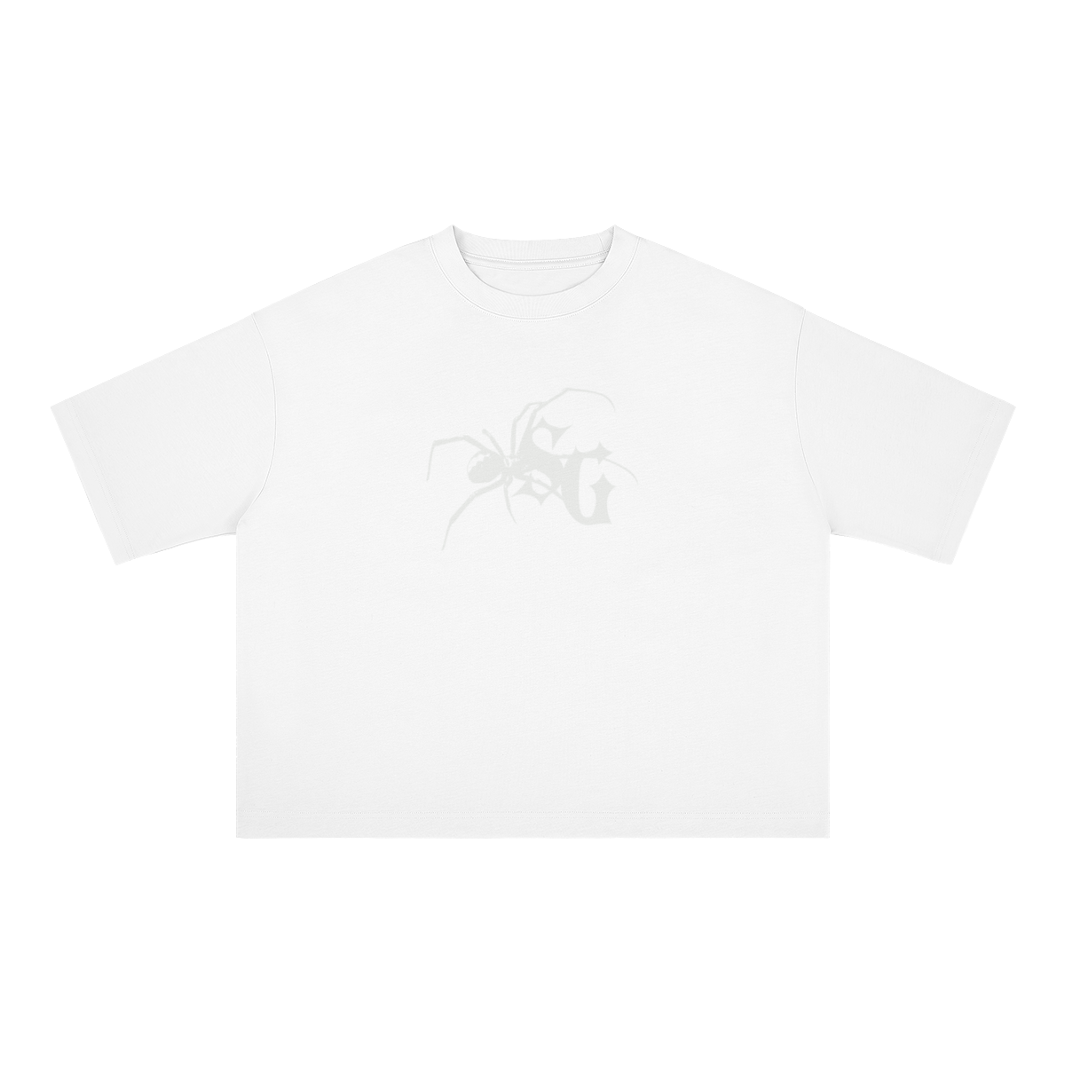 White t-shirt with a logo on a white background