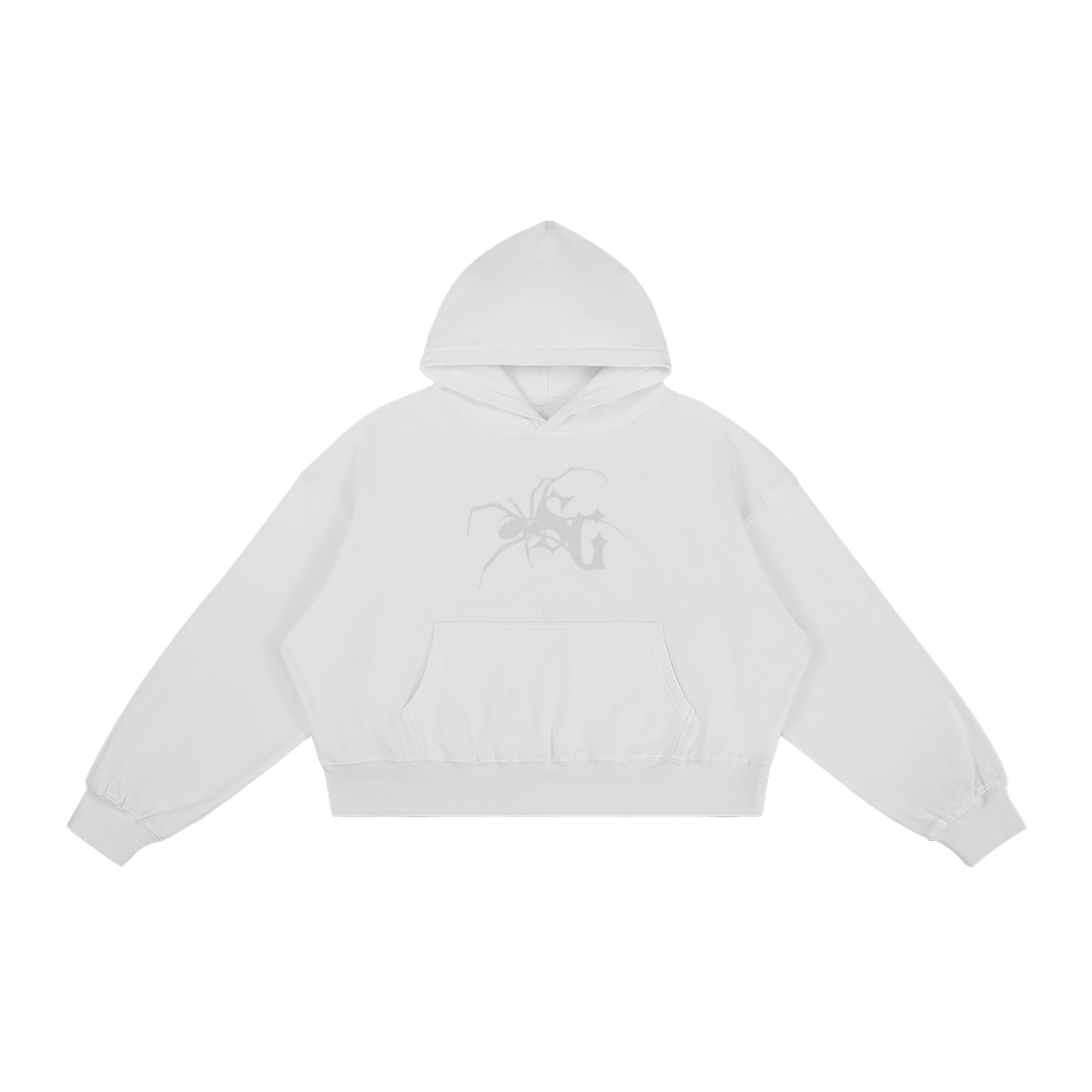 White hoodie with a logo on a white background